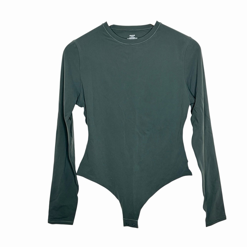 Skims Fits Everybody Long Sleeve Crew Neck Bodysuit Deep Sea Womens XL Fitted